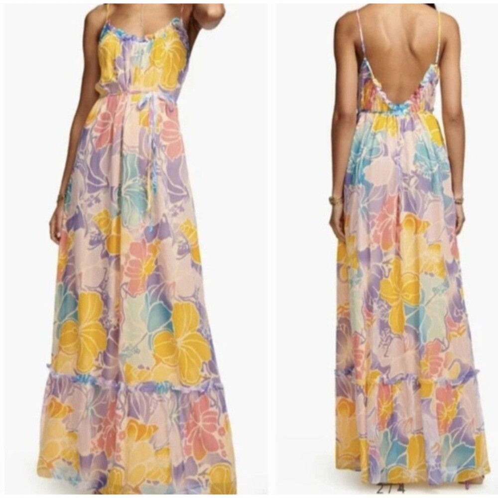 RAMY BROOK Ivy Printed 100% Silk Maxi Dress M Resort Vacation Maximalist